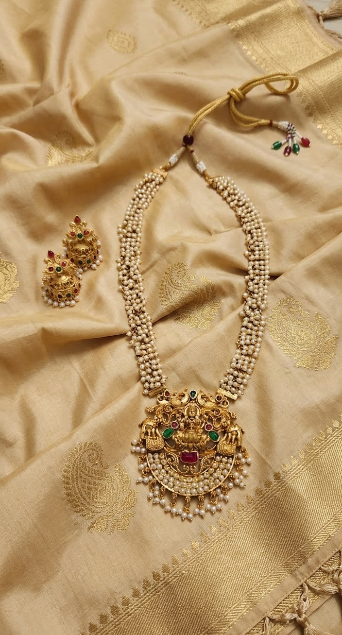 Premium Beaded Antique Haaram with Jhumka