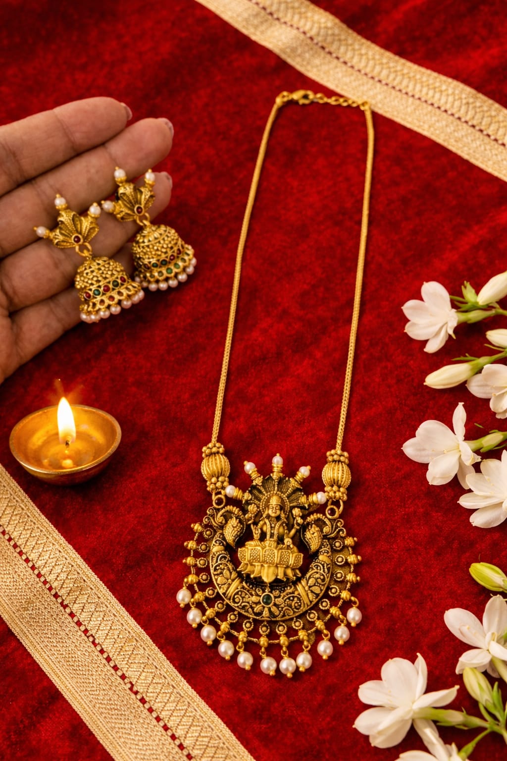 Antique Lakshmi pendant chain with jhumka