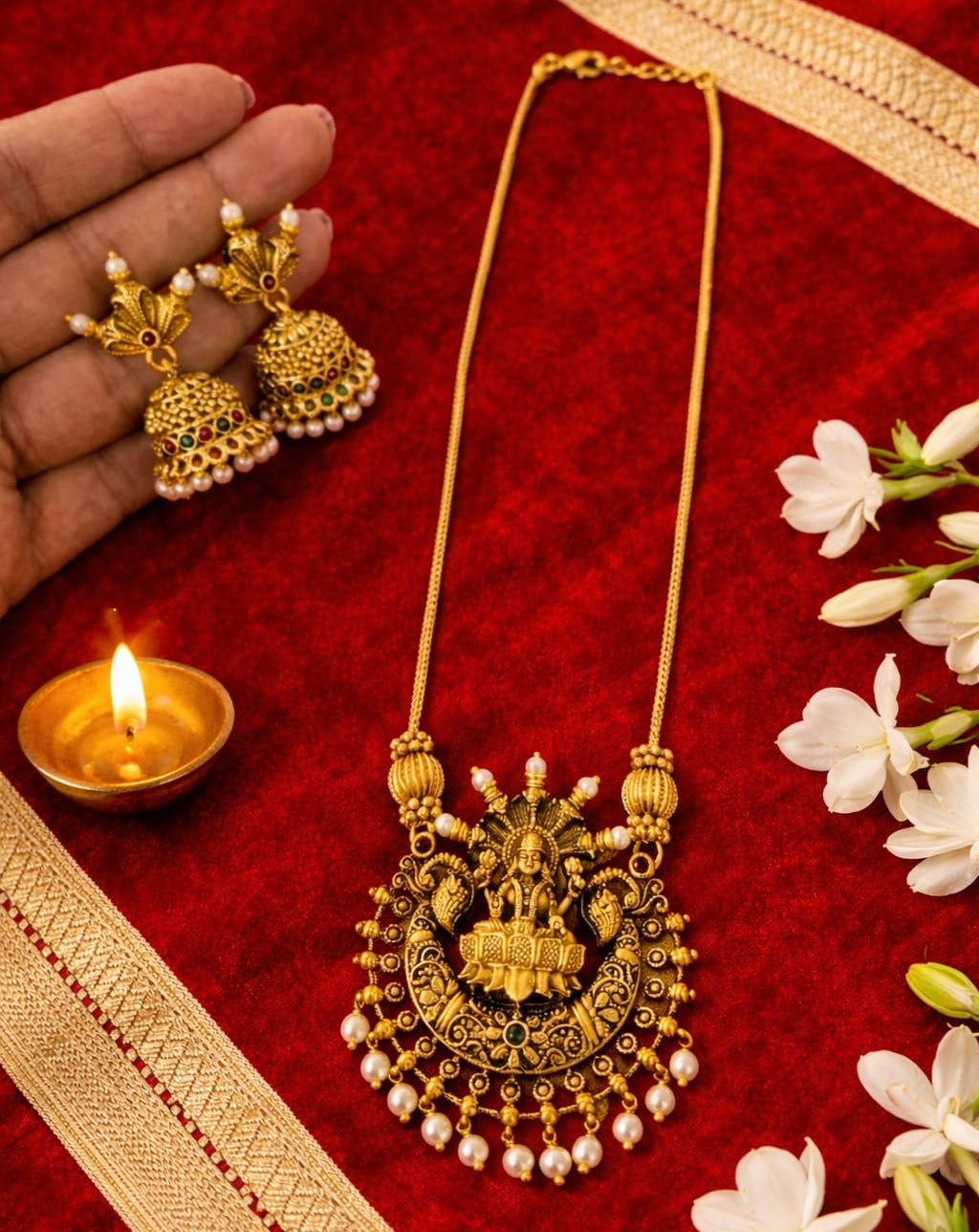 Antique Lakshmi pendant chain with jhumka