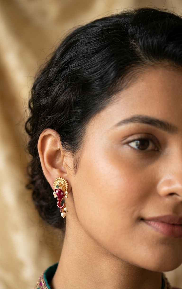 Beaded Ganesha Pendant Haaram with Earrings