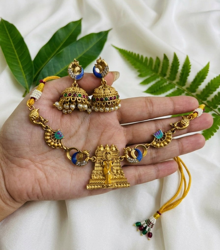 Parvati Lotus Choker Necklace with Earrings
