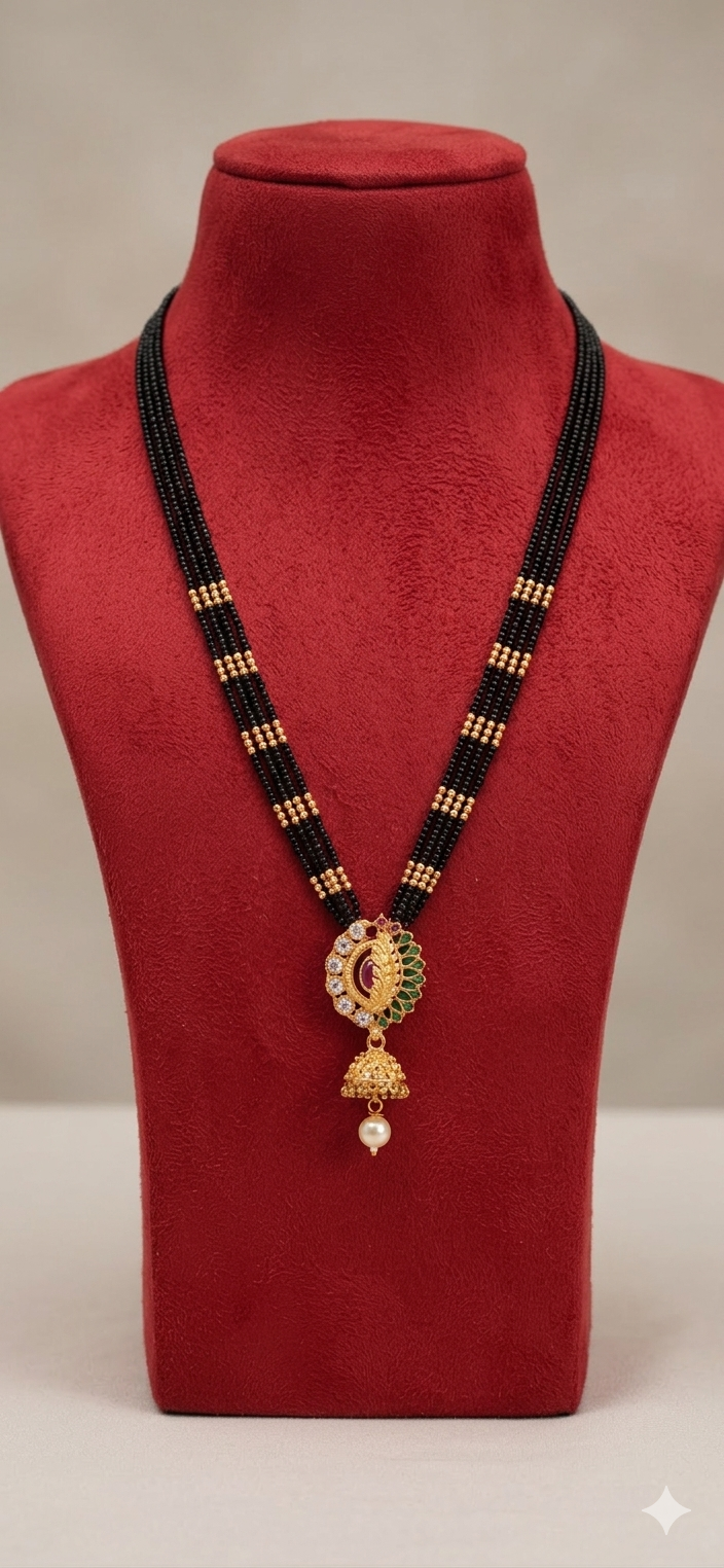 Red and Green Beaded Haaram with Pendant
