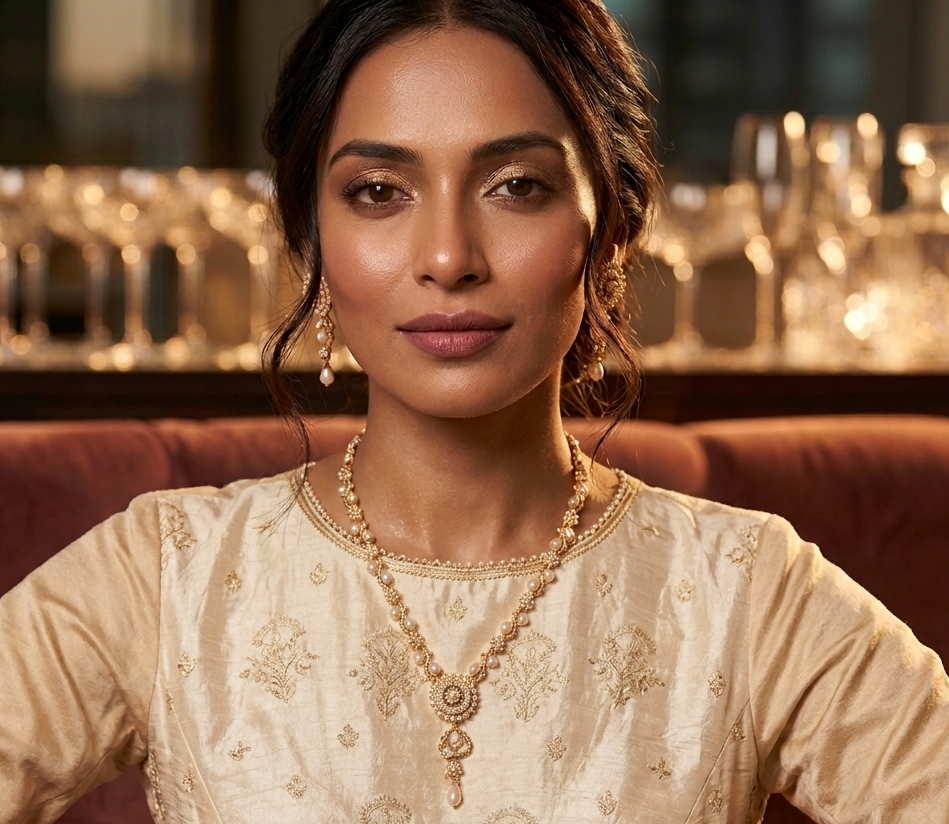 Mukta Beaded Necklace with Pendant and Earrings