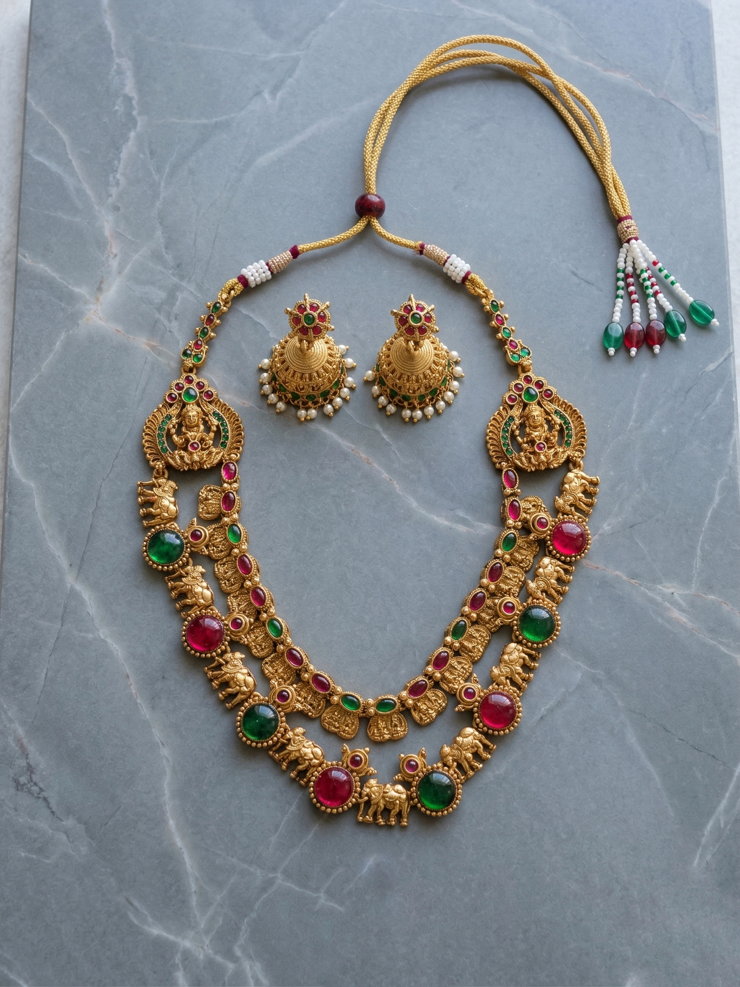 Gold Replica Double Layered Necklace with Earrings