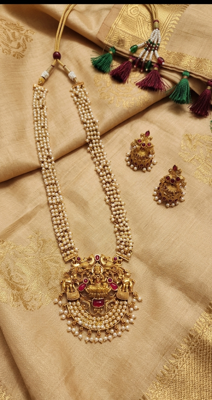 Premium Beaded Antique Haaram with Jhumka