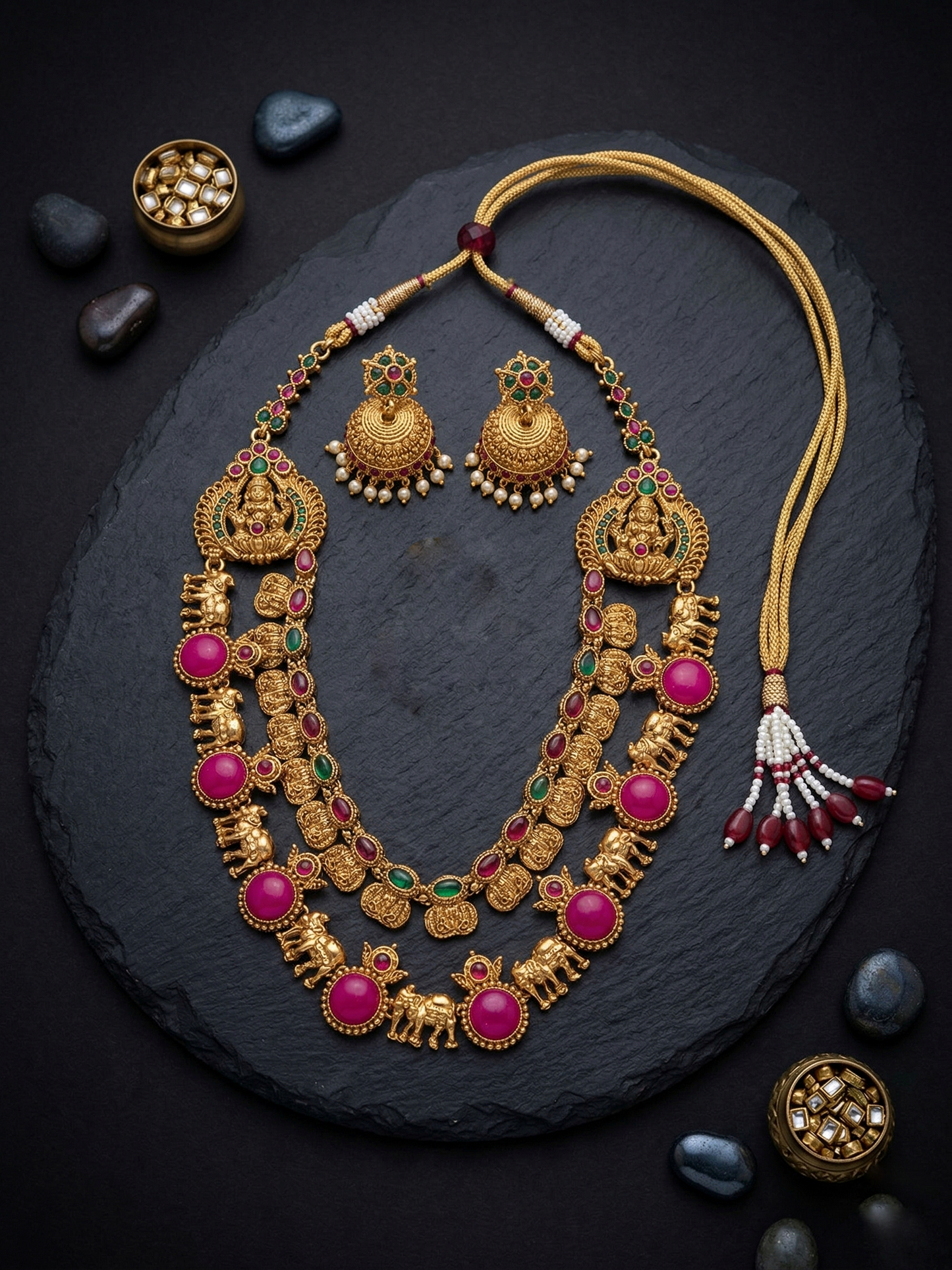 Gold Replica Double Layered Necklace with Earrings
