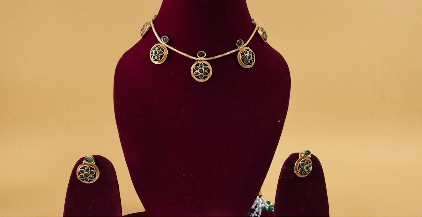 Floral Motif Pendant Necklace with Earrings