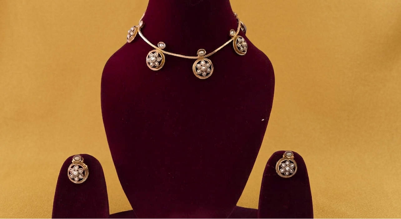 Floral Motif Pendant Necklace with Earrings