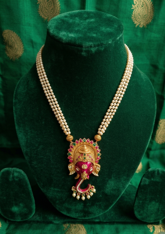 Beaded Ganesha Pendant Haaram with Earrings