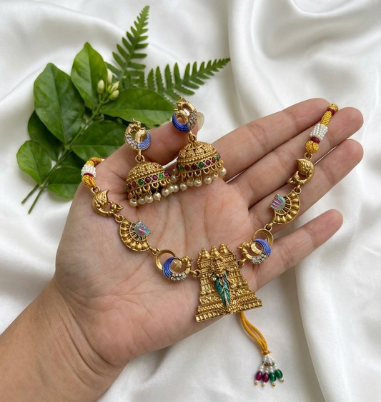 Parvati Lotus Choker Necklace with Earrings