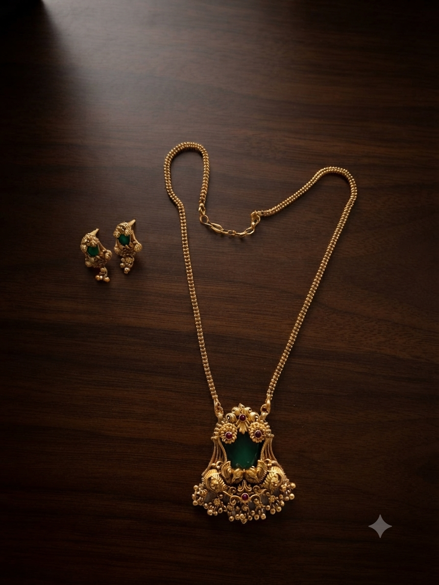 Emerald Enamel Pendant Chain