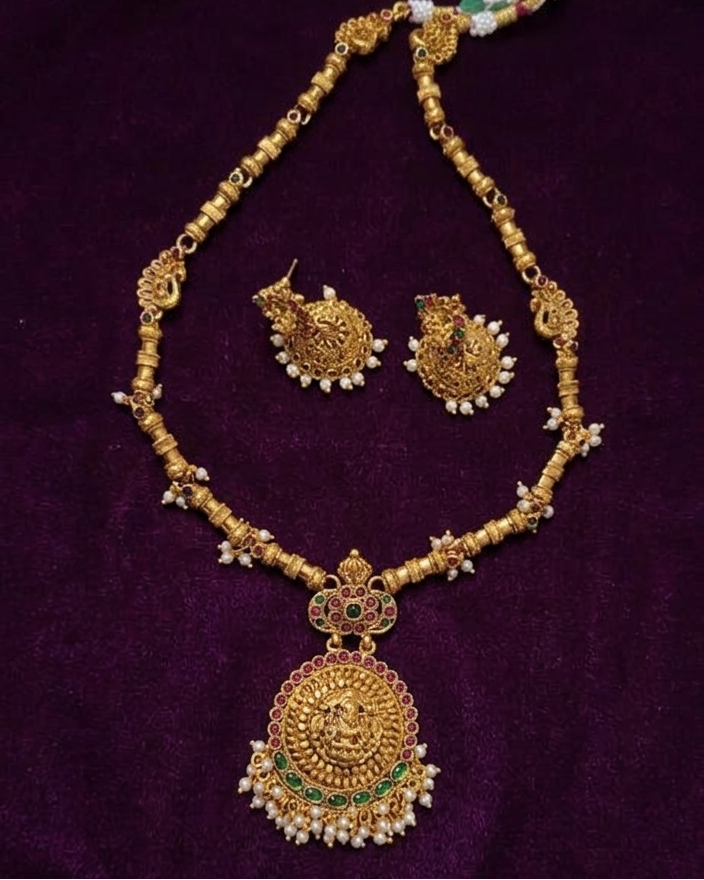 Saraswati Pendant Long Haaram with Jhumka