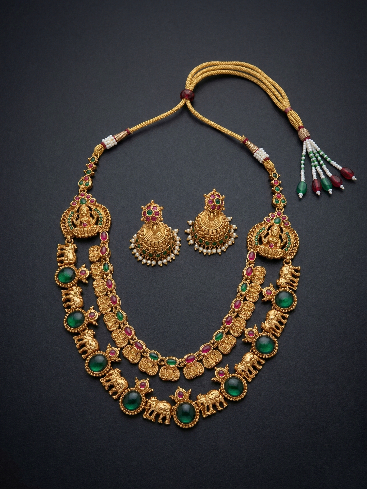 Gold Replica Double Layered Necklace with Earrings