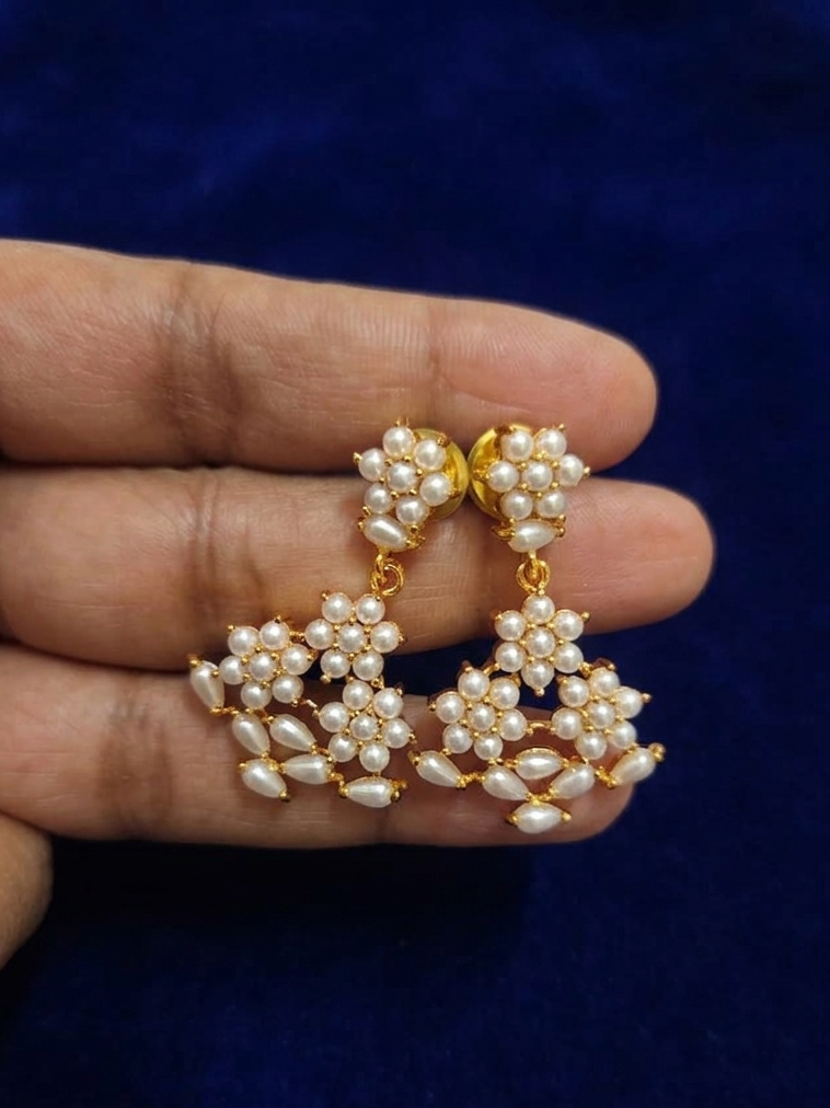 White Beaded Necklace with Earrings