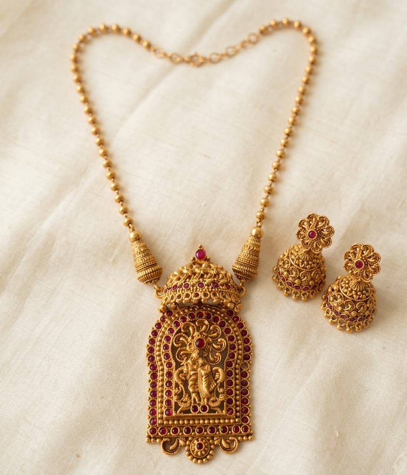 Radhe krishna Necklace with Jhumka