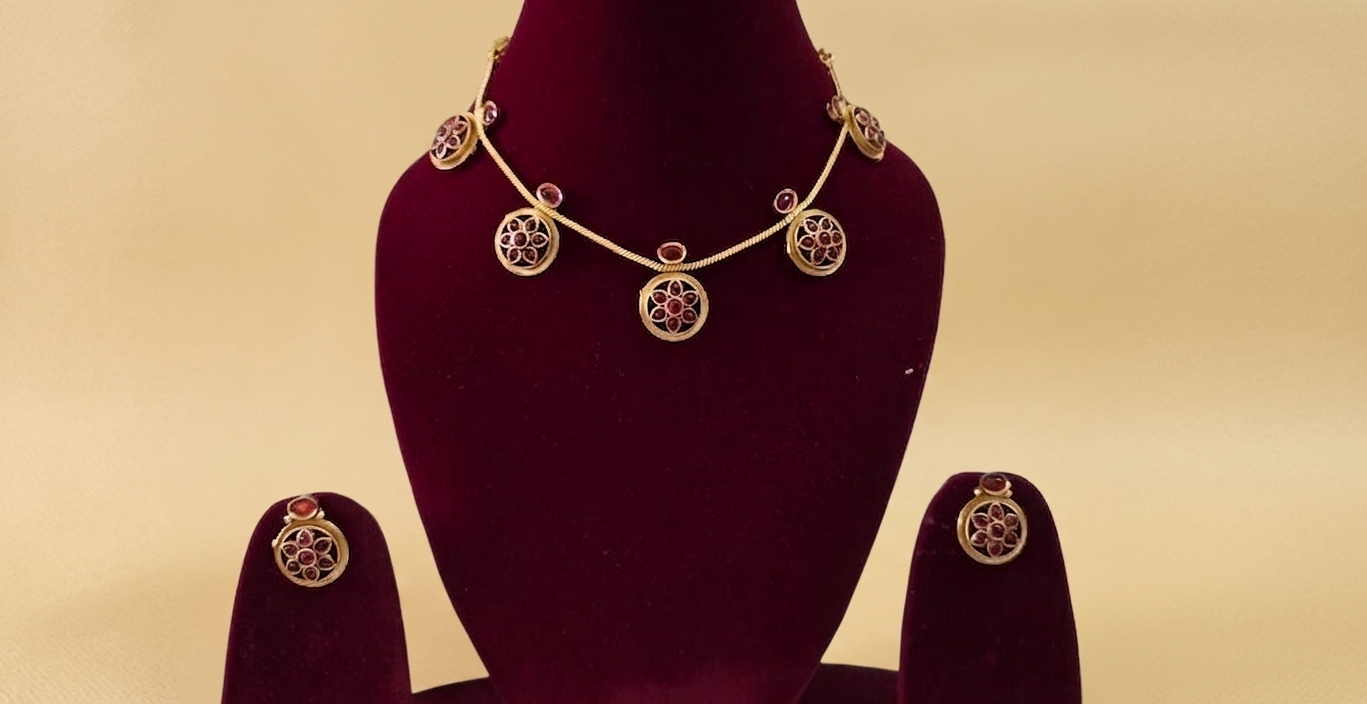 Floral Motif Pendant Necklace with Earrings