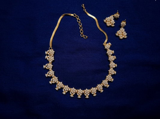 White Beaded Necklace with Earrings