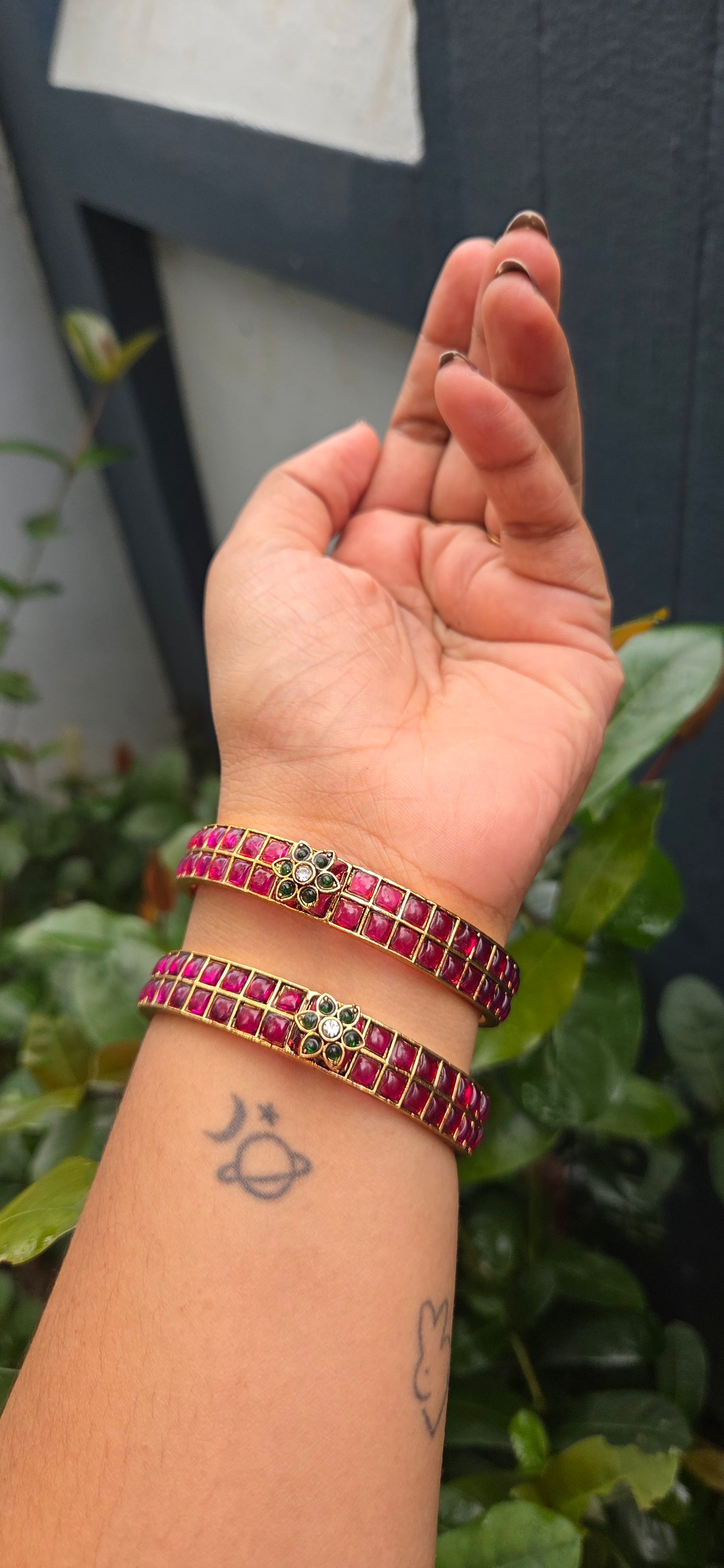 Ruby Kundan Floral Bangles